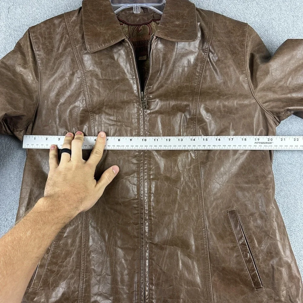 Wilsons Leather Jacket Womens Large Brown Zip Paisley Lining Collar Pockets - Picture 3 of 11